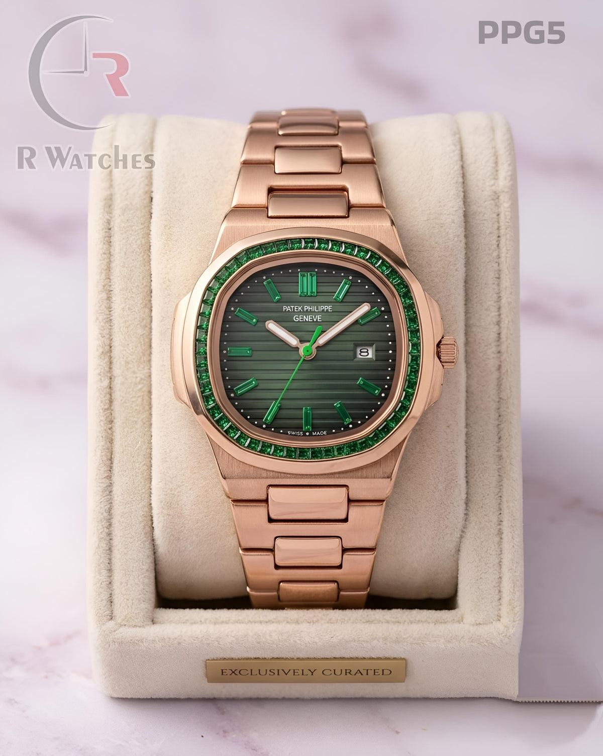 (OS3)🖤⬆️ Patek Philippe Girls Diamond Rose Gold Green (PPG5)