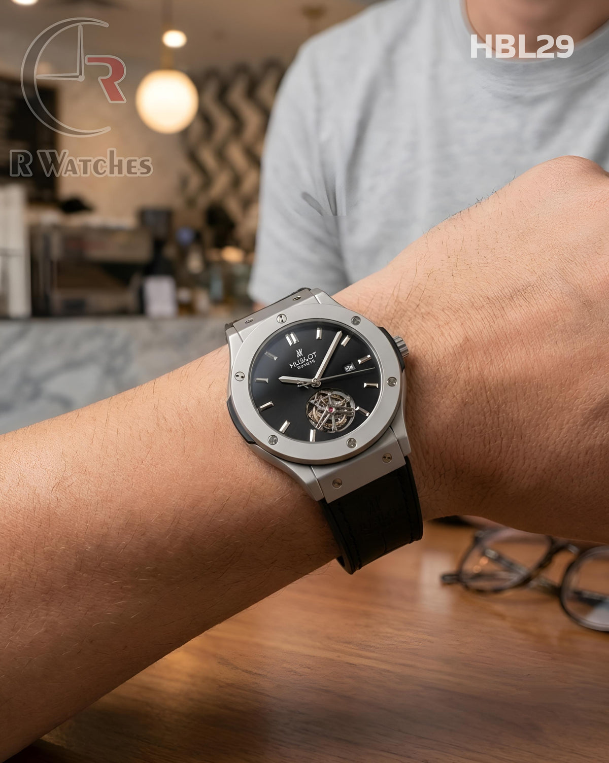 (OS2)🖤 Hublot Machinery Leather Silver Black (HBL29)