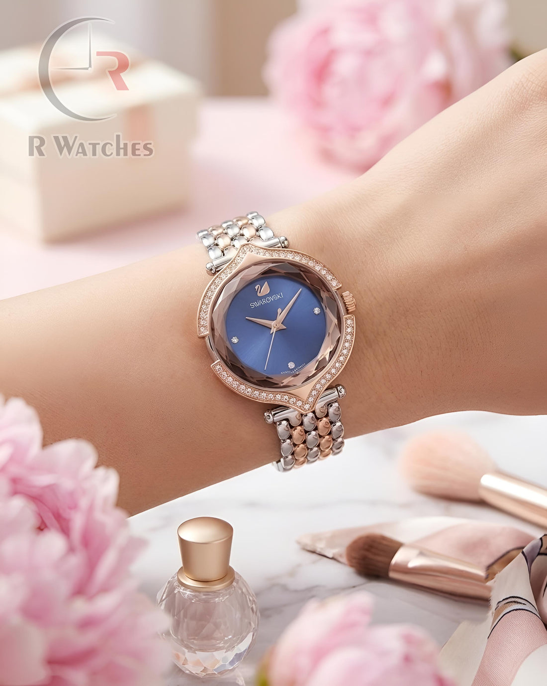 (OS) Swarovski Girls Diamond Rose Gold Nevy Blue