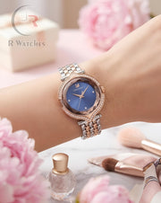 (OS) Swarovski Girls Diamond Rose Gold Nevy Blue
