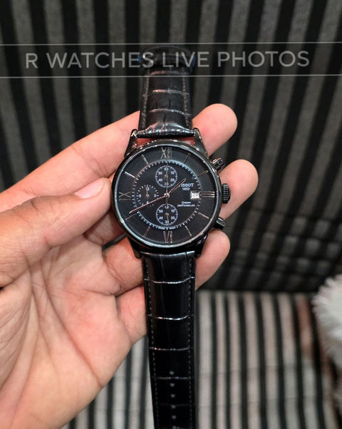 (OS)⭐ Tissot leather Black Silver leather black