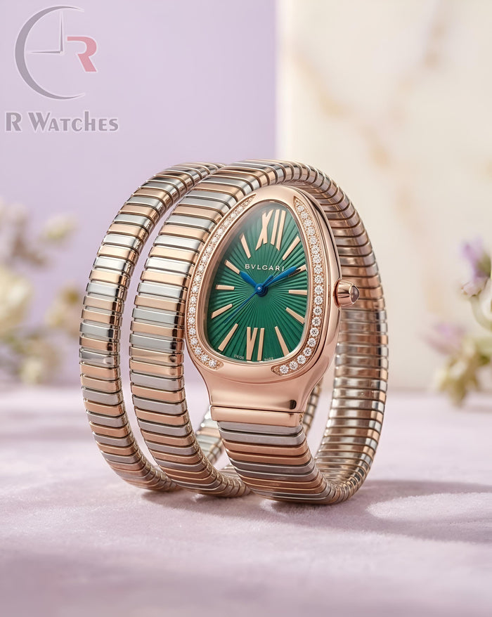 (OS) Bvlgari Snake Girls Diamond Rose Gold Green