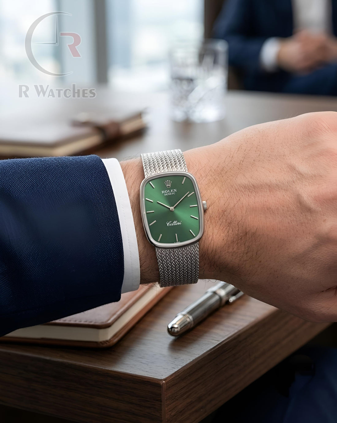 (OS) Rolex Square Silver Green