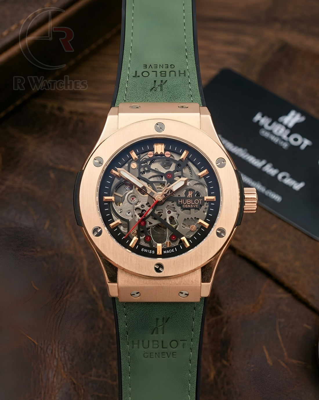 (OS7) Hublot Automatic Leather Rose Gold Black