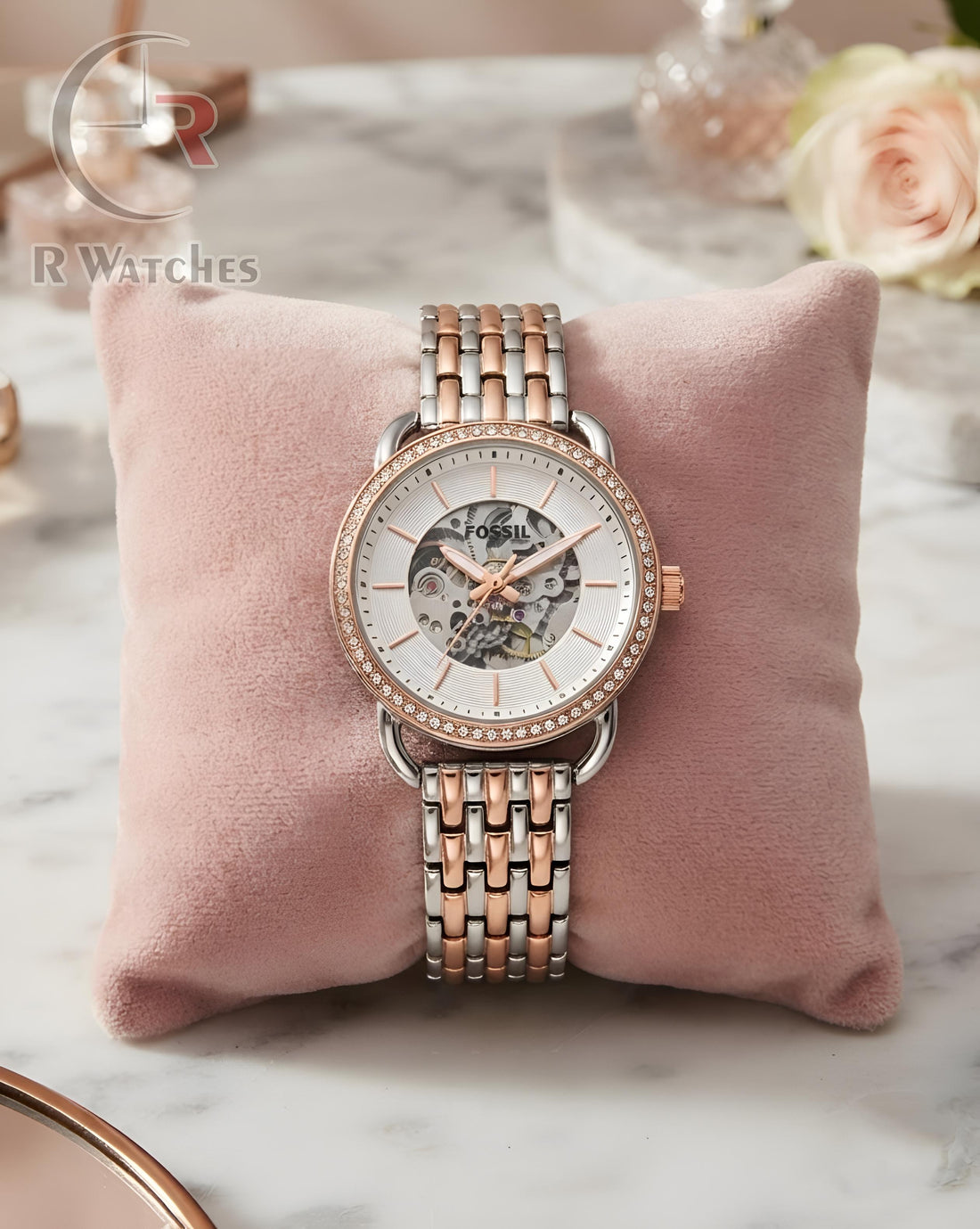 (OS) Fossil Girls Automatic Diamond Rose Gold White