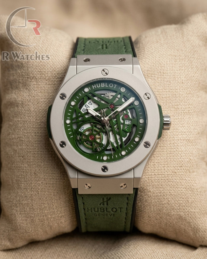 (OS2) Hublot Machinery Leather Silver Green