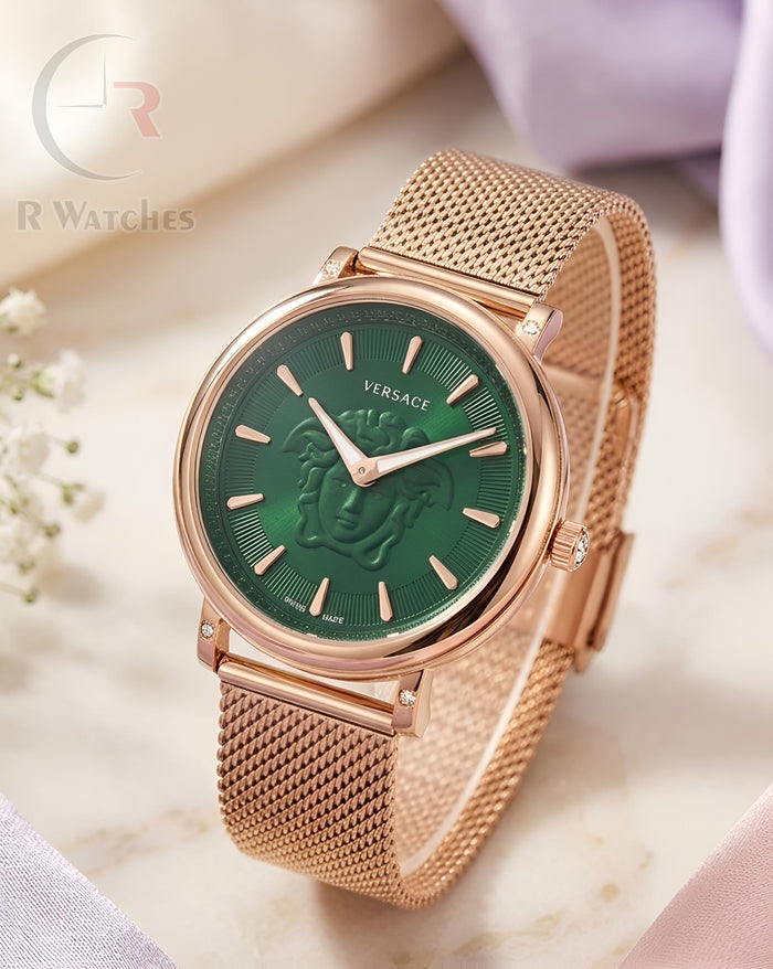 (OS) Versace Girls Rose Gold Green Dial