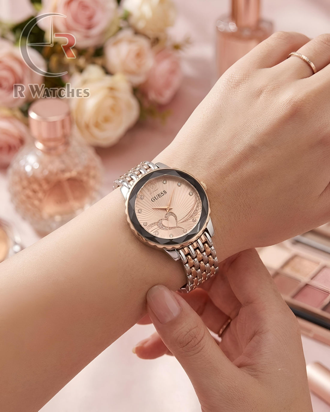 (OS) Guess Girls Diamond Cutt Rose Gold Pink