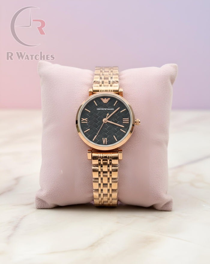 (OS) Armani Girls Rose Gold Black Dial