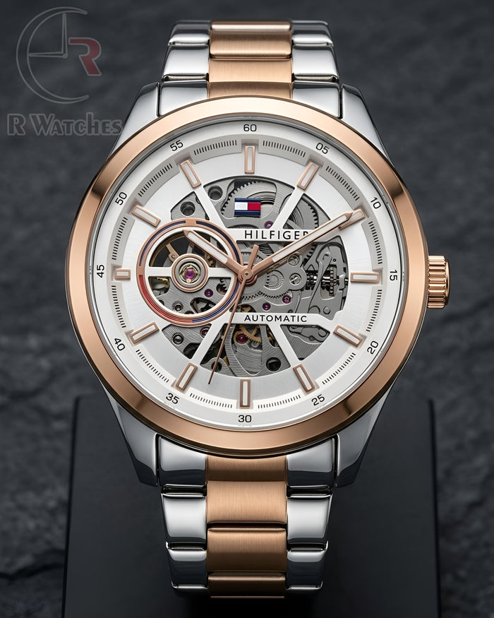 (OS3) Tommy Hilfiger automatic dual tone white dial