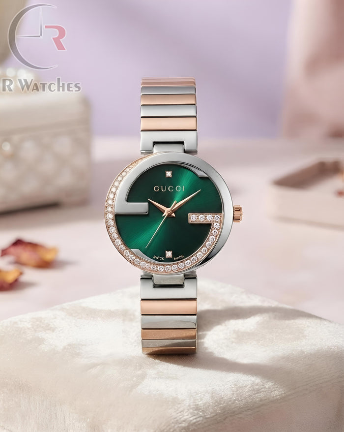(OS) Gucci Girls Diamond Rose Gold Green