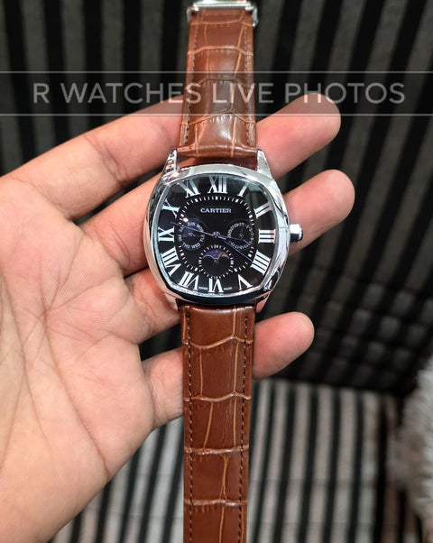 (OS3)⭐ Cartier Leather Sun Moon Edition Silver Black
