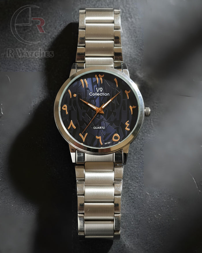 (OS)⭐ V9 Collection Silver Blue Arabic Dial
