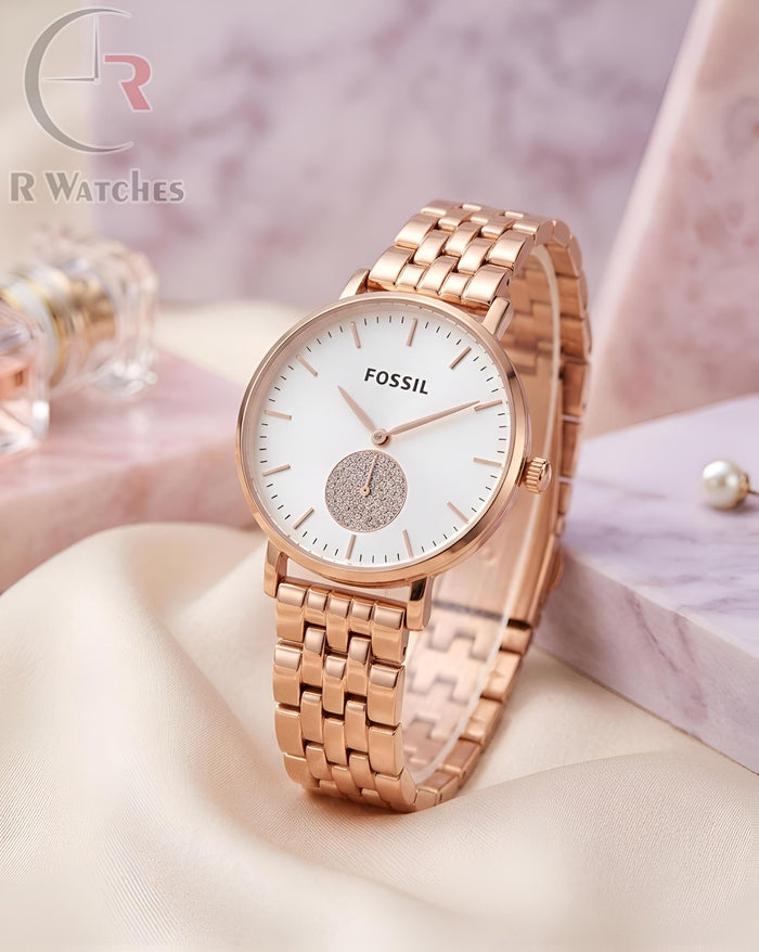 (OS) Fossil Girls Rose Gold White