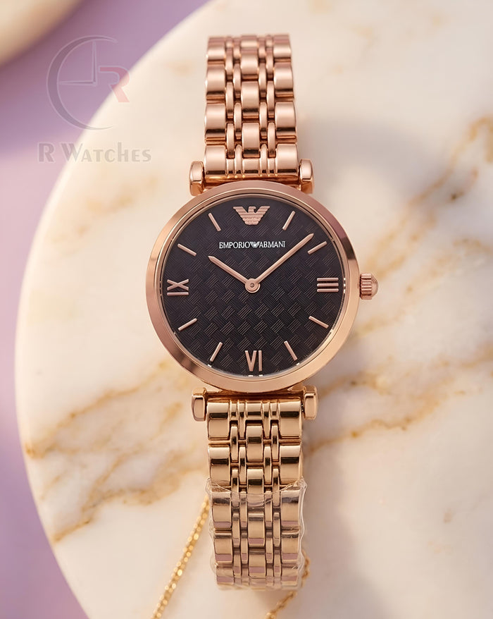 (OS)⭐ Armani Girls Rose Gold Black Dial