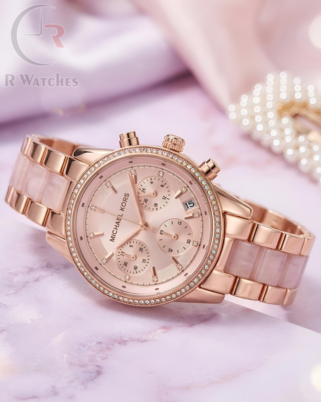 (OS) MK Girls Rose Gold Pink Dial