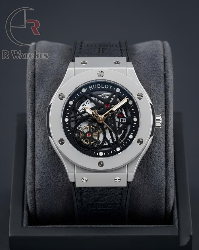 (OS) Hublot Machinery Leather Silver Black