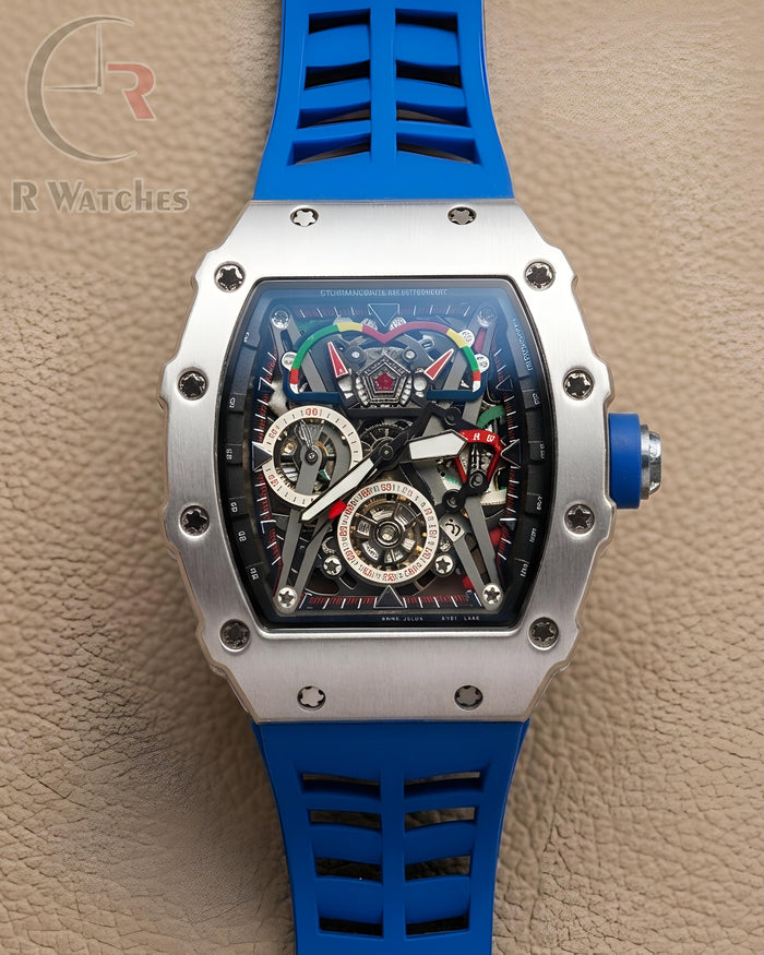 (OS)⭐ RM Silicon Blue Silver Black Dial