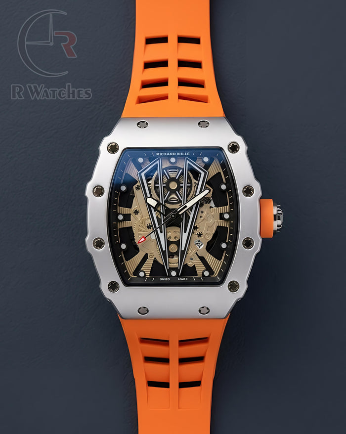 (OS)⭐ RM Silicon Orange Silver Black Dial
