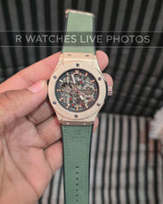 (OS6)⭐ Hublot Automatic Leather Rose Gold Black