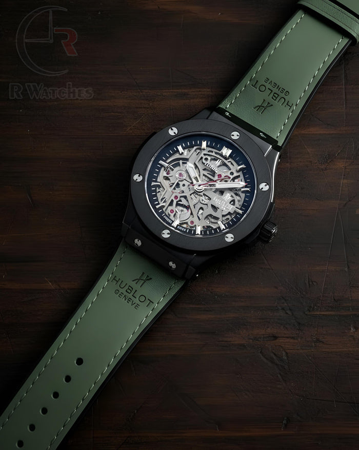 (OS2) Hublot Automatic Leather Green Black Silver