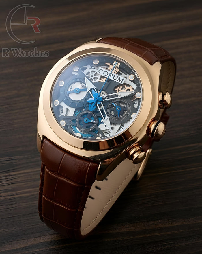 (OS) Corum Machinery Leather Brown Rose Gold Black
