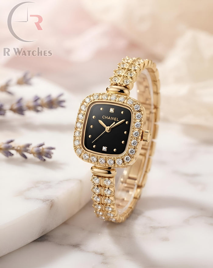 (OS) Chanel Girls Diamond Gold Black