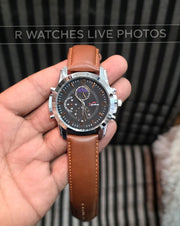 (OS)⭐ Signature Leather Brown Silver Black Dial