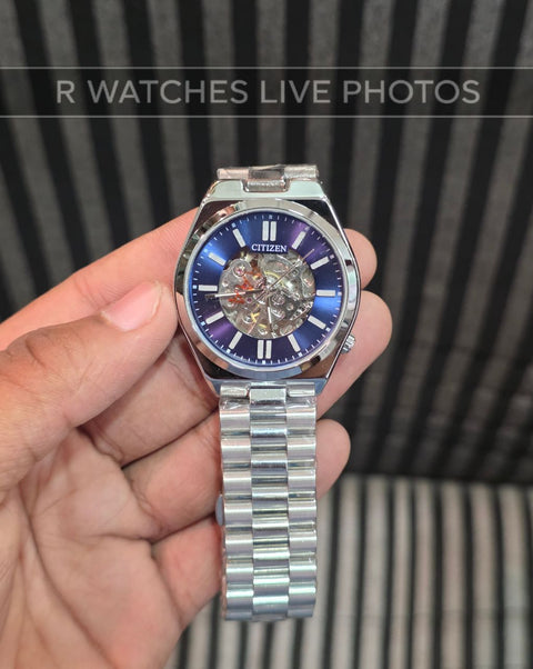 (OS)⭐ Citizen automatic silver blue