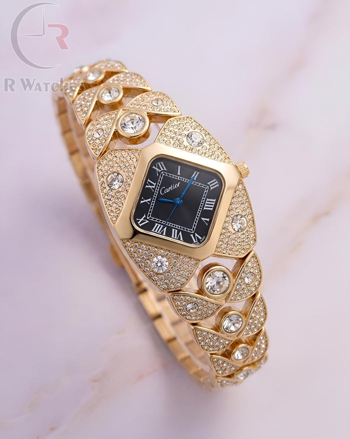 (OS) Cartier Girls Diamond Gold Black