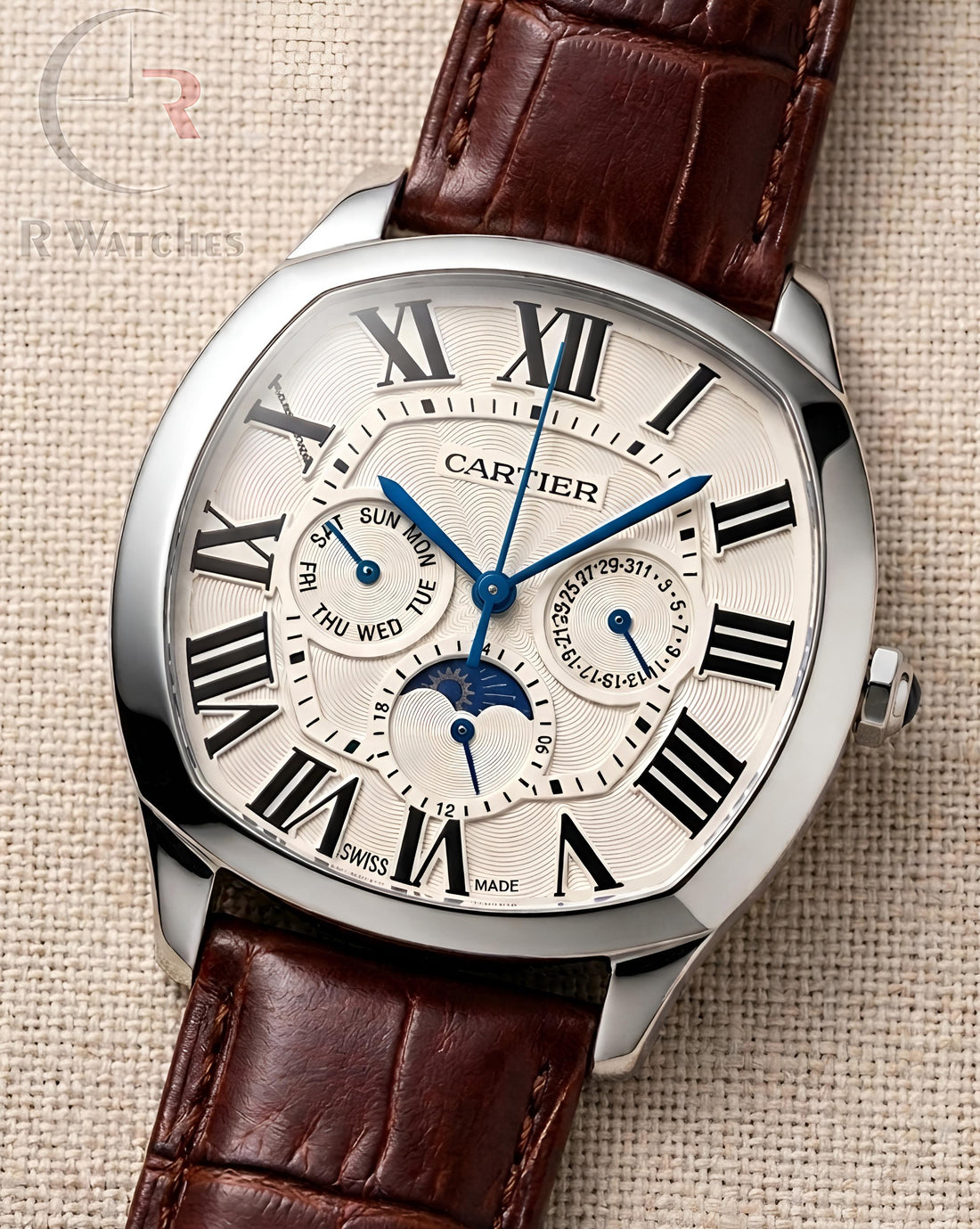 (OS2)⭐ Cartier Leather Sun Moon Edition Silver White