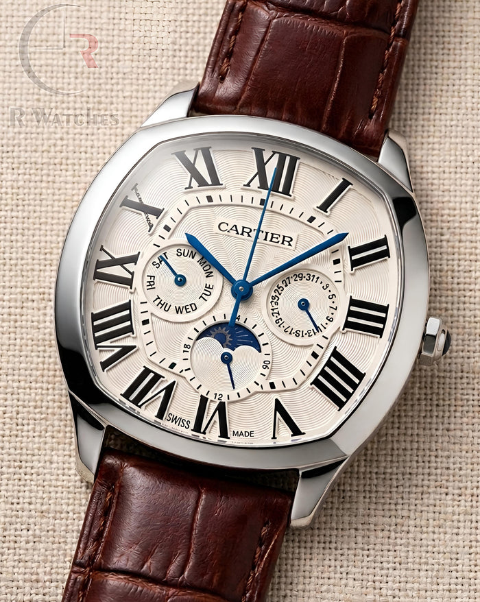 (OS2)⭐ Cartier Leather Sun Moon Edition Silver White
