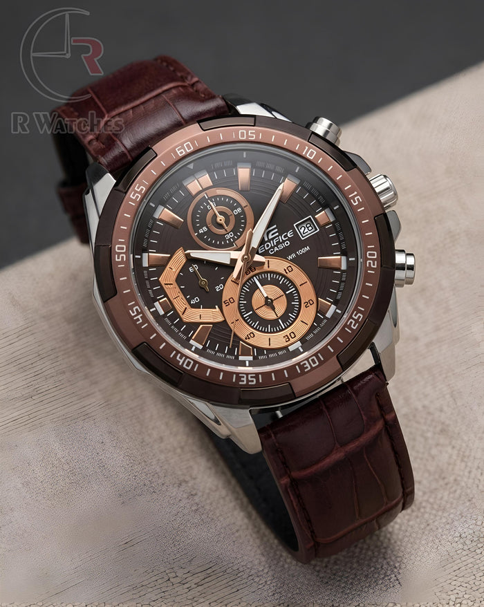 (SS2) Edifice brown leather black dial