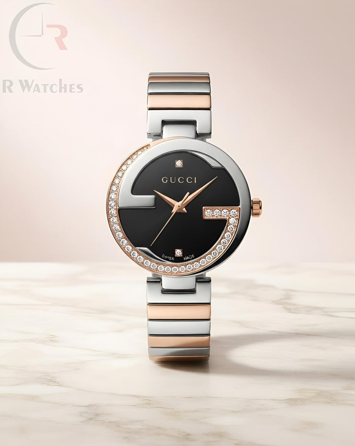 (OS) Gucci Girls Diamond Dual Tone Black