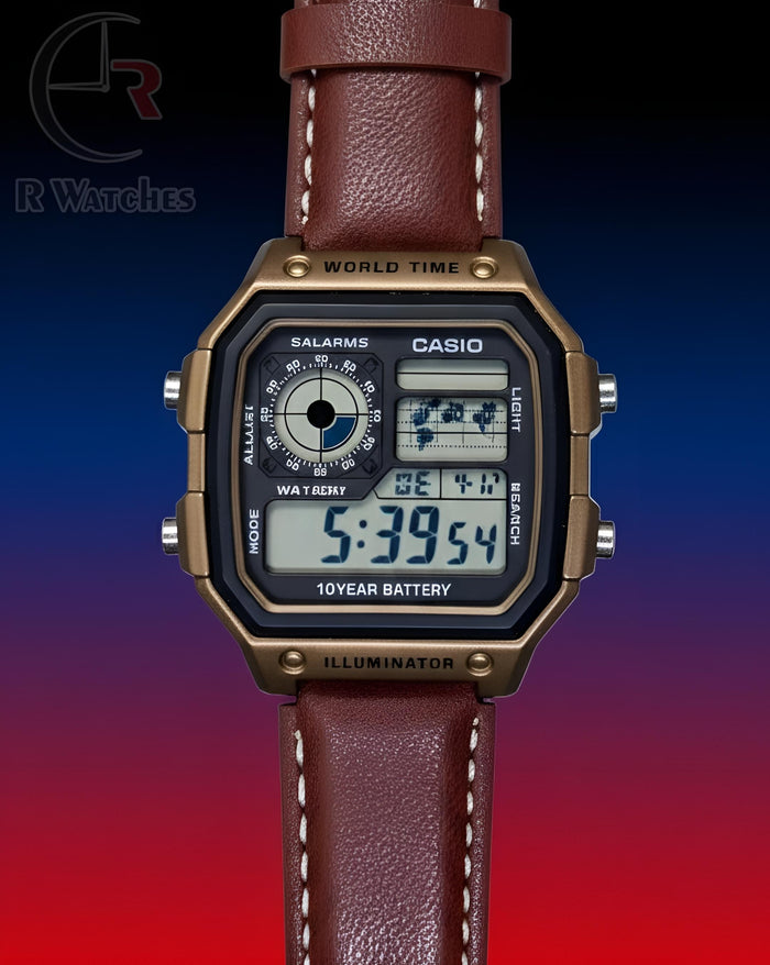 (SS) Casio world time leather Rose Gold brown