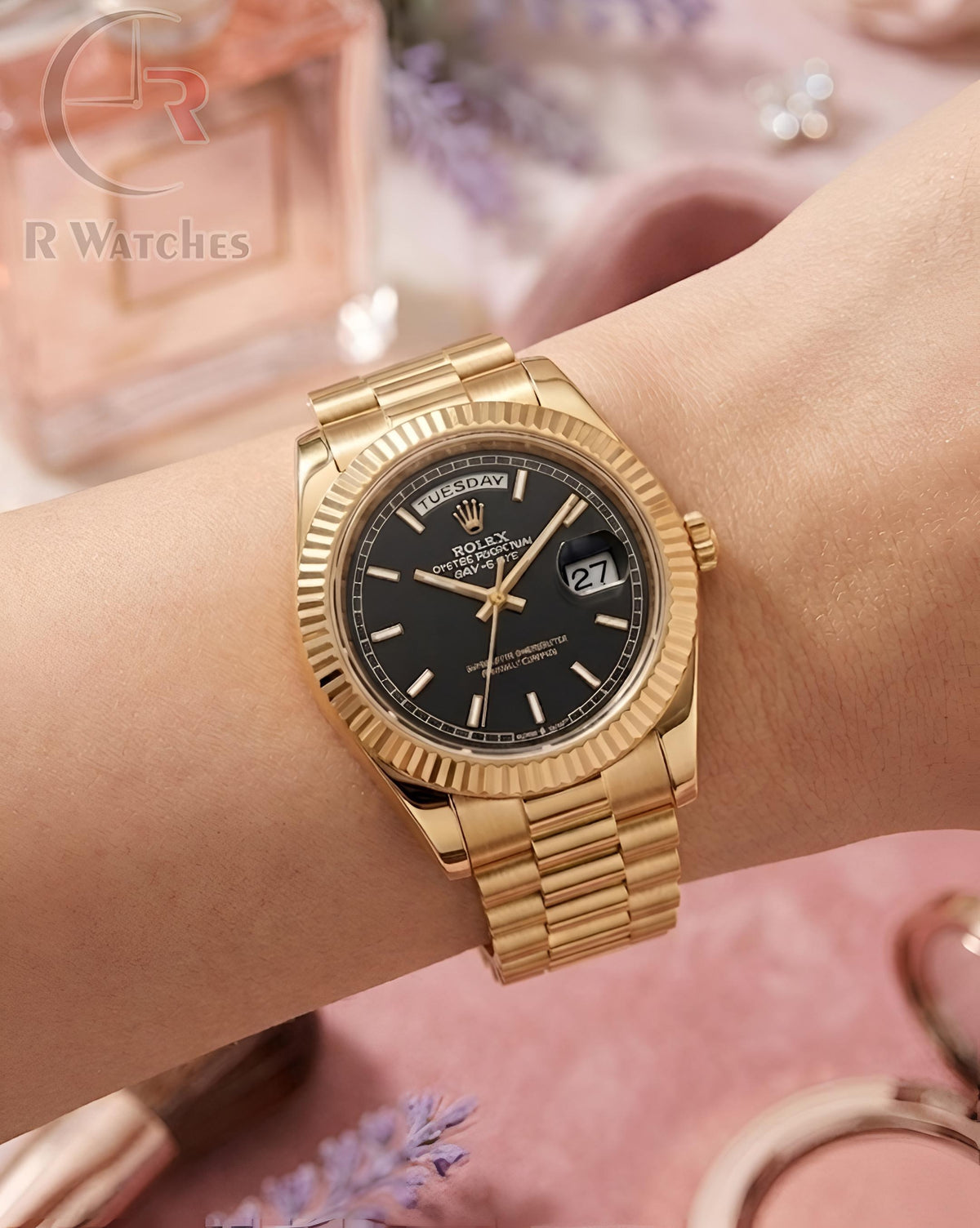 (OS)⭐ Rolex Girls Gold Black Dial