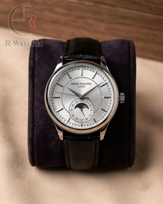 (OS) Patek Philippe Leather Silver White Black