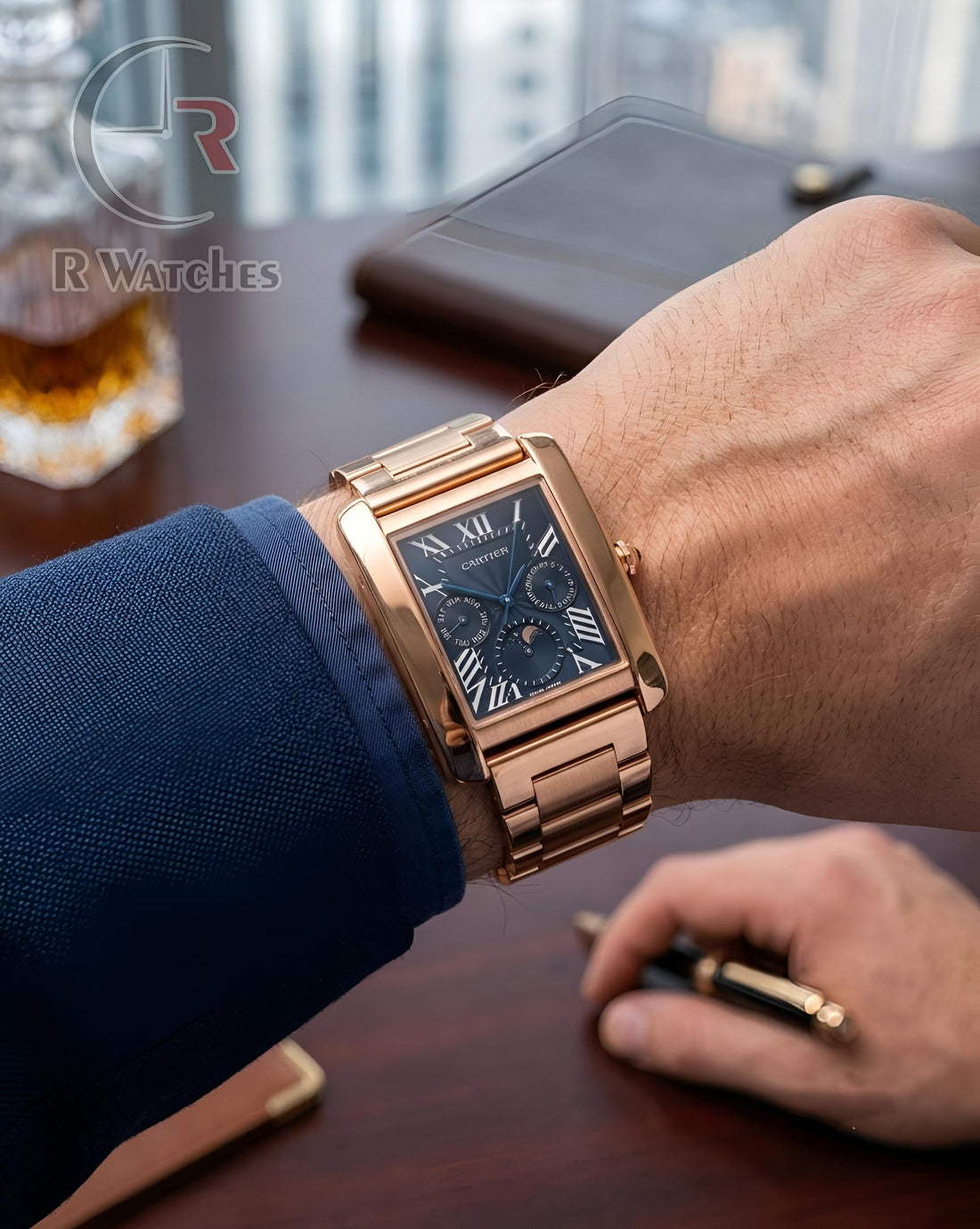 (OS) Cartier Rose Gold Black Roman
