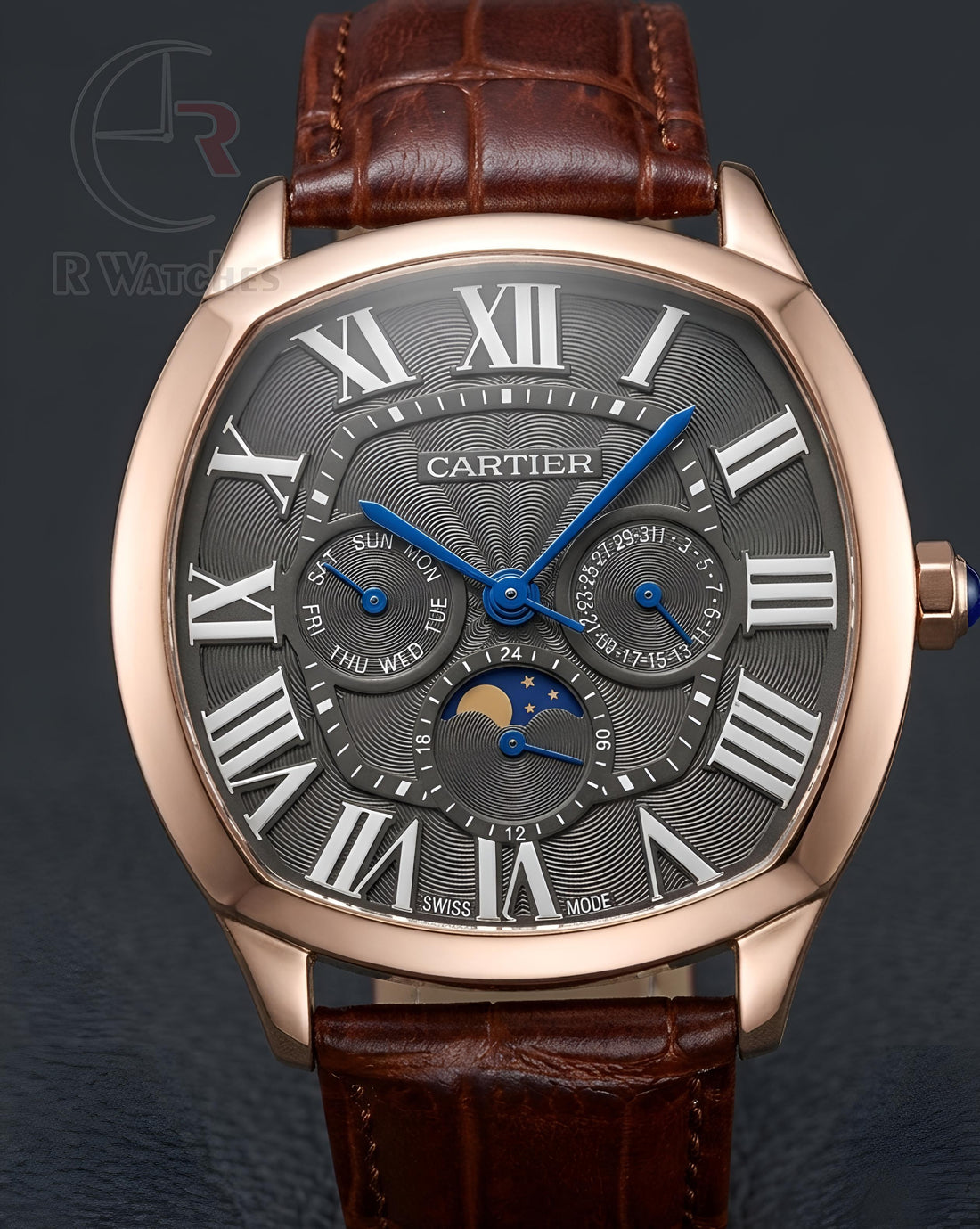 (OS2)⭐ Cartier Leather Sun moon Edition Black Roman Dial