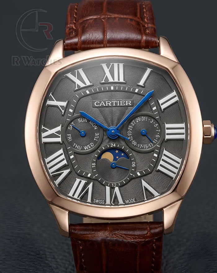 (OS2)⭐ Cartier Leather Sun moon Edition Black Roman Dial
