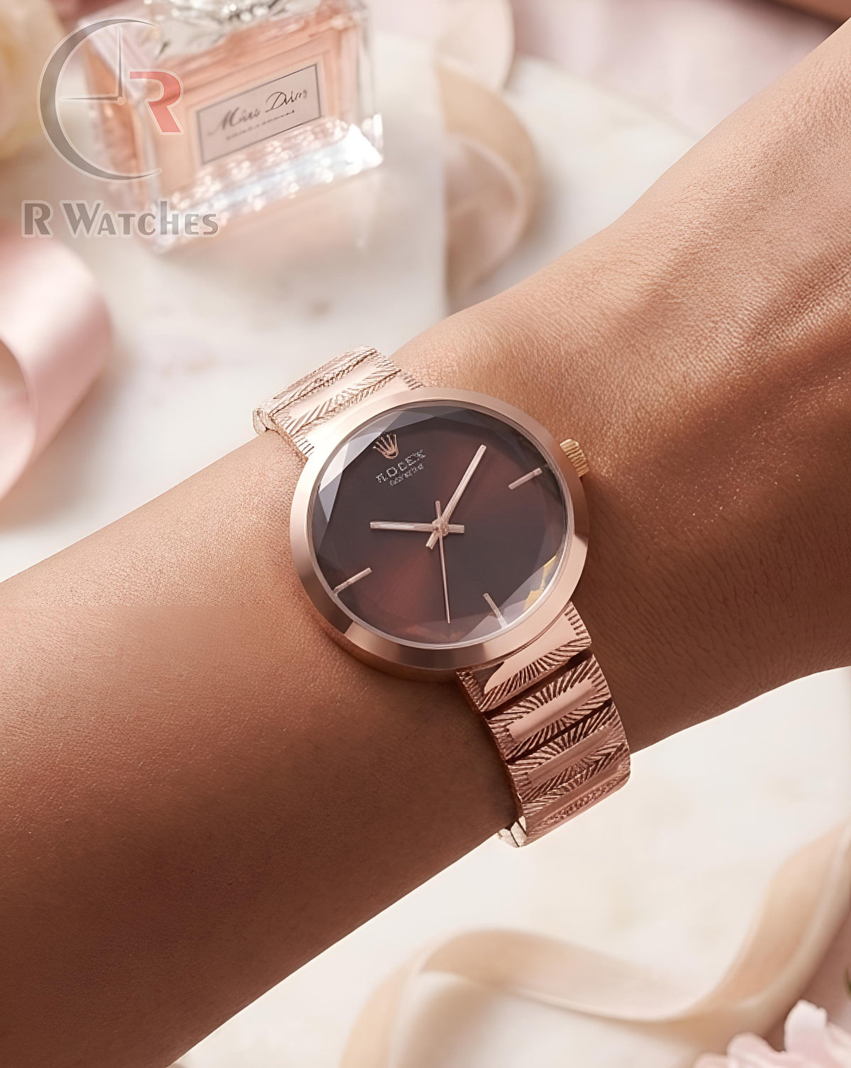 (OS)⭐ Rolex Girls Rose Gold Brown