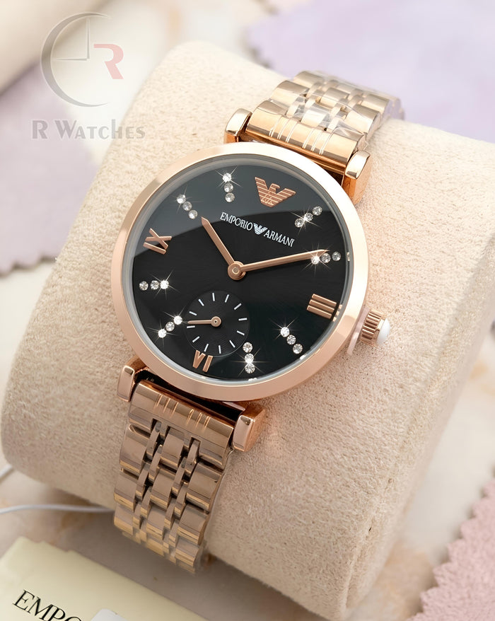 (OS)⭐ Armani Girls Rose Gold Black Dial