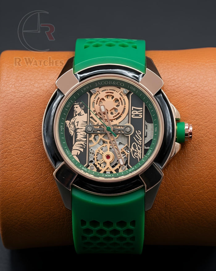 (SS) Jacob CR 7 Silicon Green Rose Gold