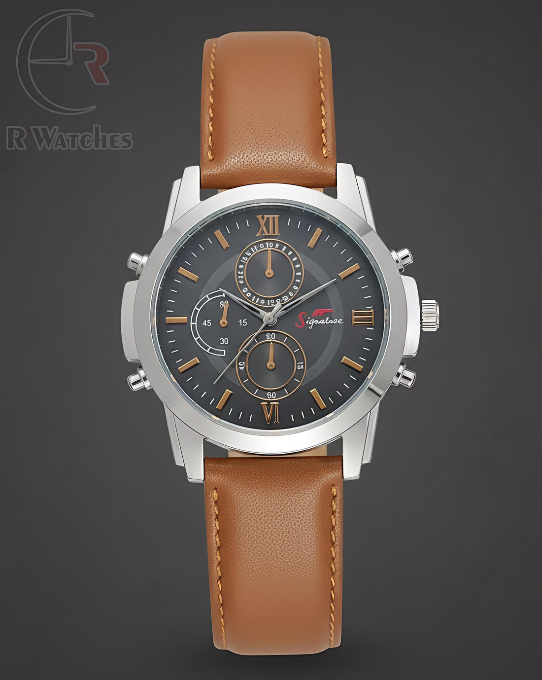 (OS)⭐ Signature Leather Brown Silver Black Dial