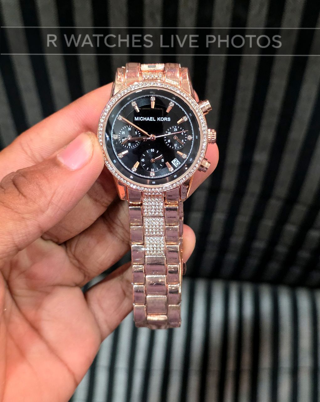 (OS)⭐ MK Girls Rose Gold Black Dial