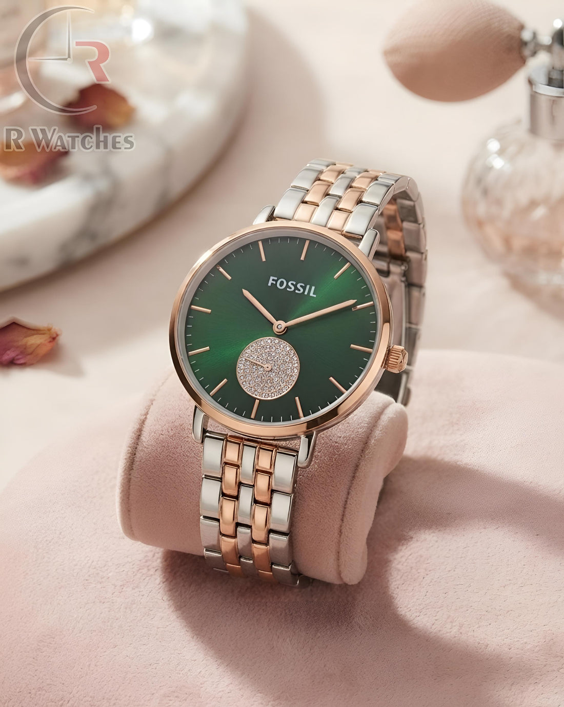 (OS) Fossil Girls Rose Gold Green
