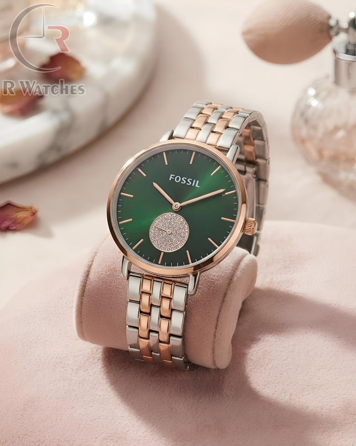 (OS) Fossil Girls Rose Gold Green
