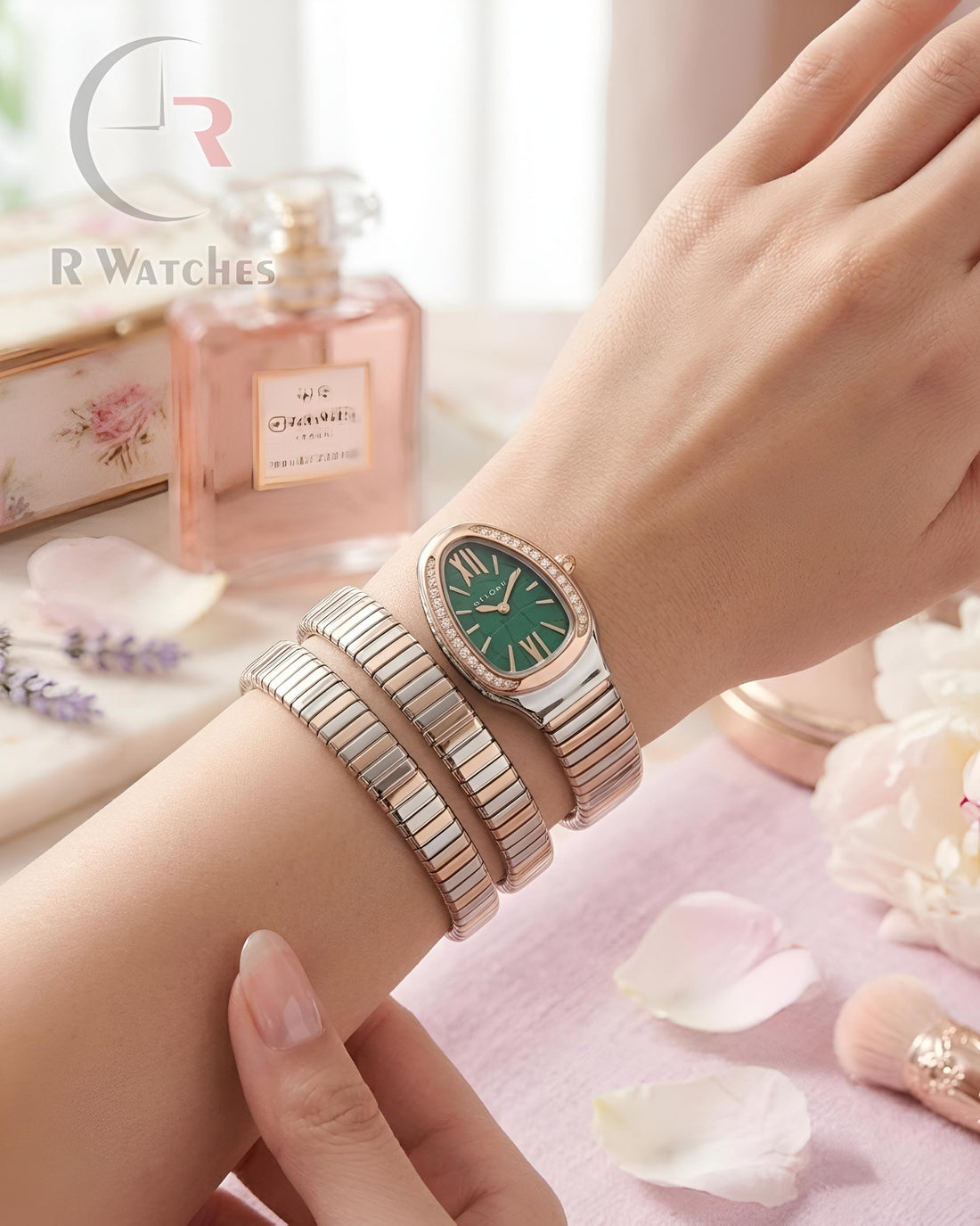 (OS) Bvlgari Girls Snake Diamond Rose Gold Green