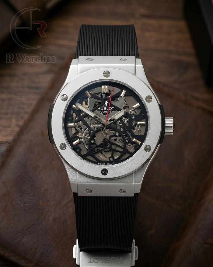 (SS) Hublot Automatic Silicon Silver Black