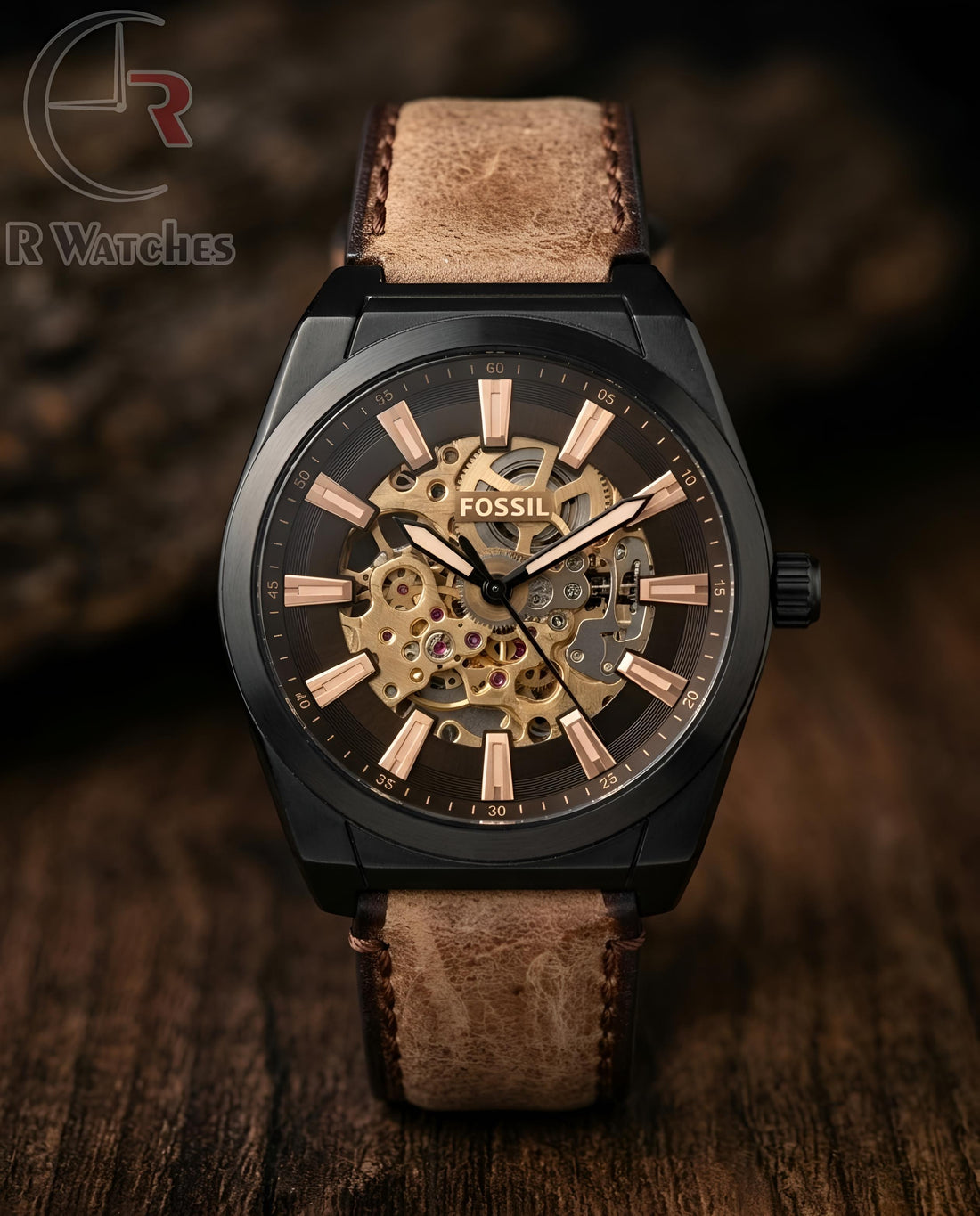 (OS) Fossil Automatic Leather Black Brown